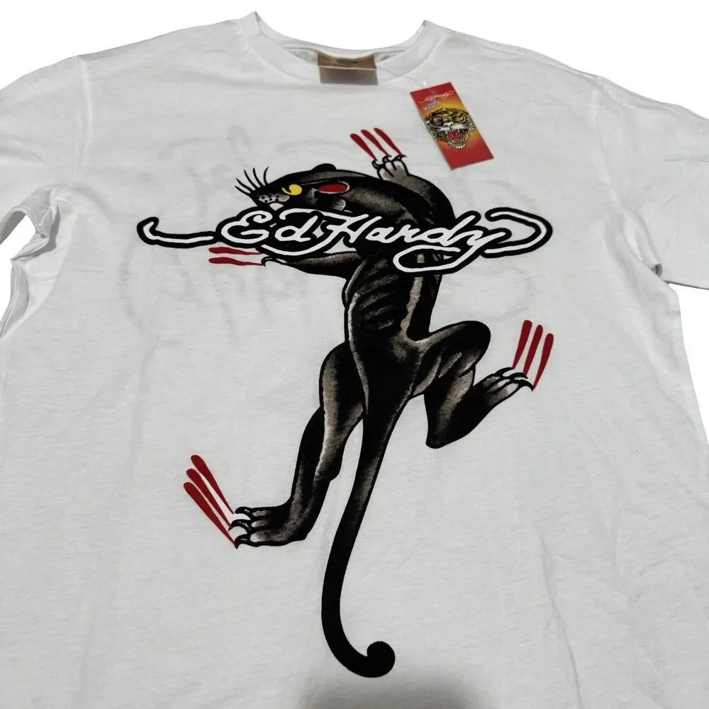NWT ED HARDY White Black PantherShort Sleeve T SHIRT KIDS XLarge Back Design Too